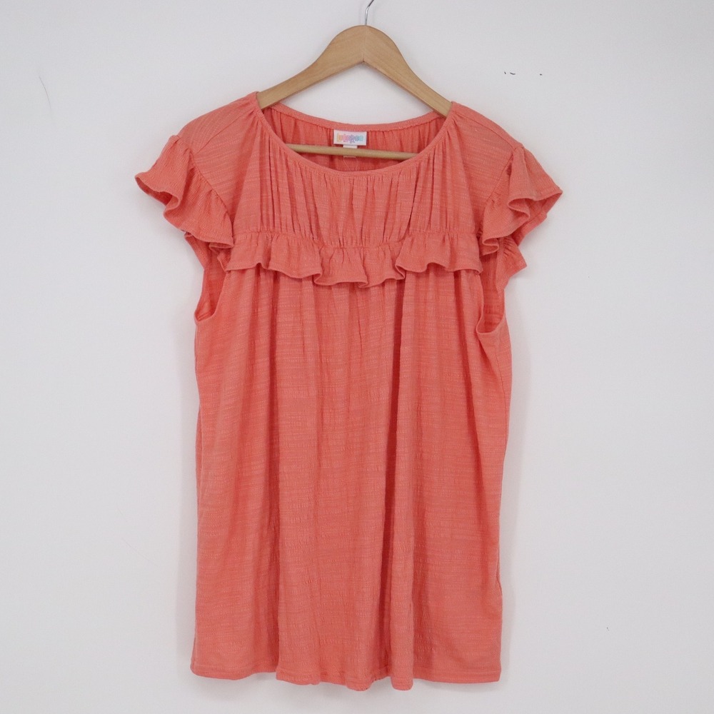 LuLaRoe Top Womens Medium Stasha Coral Pink Ruffle Flutter Sleeve Slub New